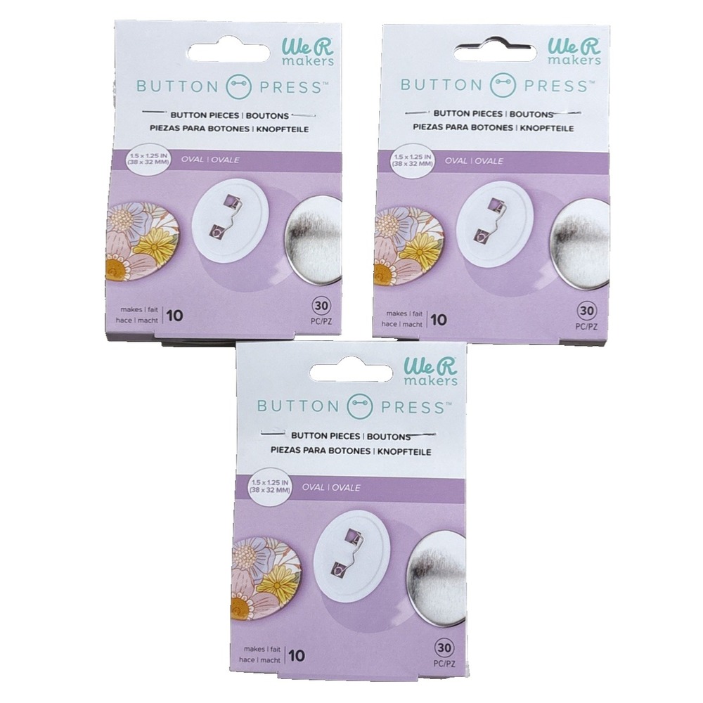 We R Memory Keepers Makers Button Press 1.5x1.25" Button Pieces 30 Pieces 3 PACK